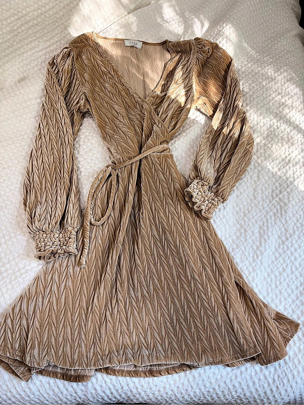 S A C E Textured Wrap Mini Dress in Brown Size XS Like New